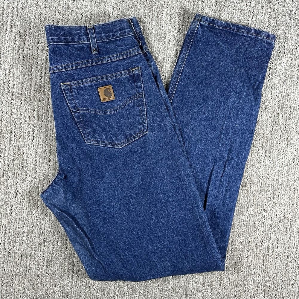 Carhartt Jeans Mens 33x36 Blue Denim Logo Workwear Y2K B113 DST Vtg Pants USA